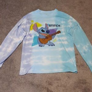 Upcycled tie-dyed Disney Stitch long sleeve shirt